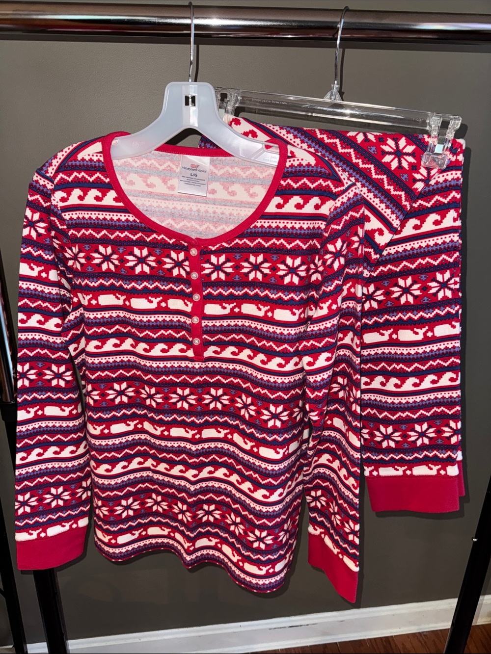 Vineyard Vines Red, White & Navy Fair Isle Henley Pajama Set